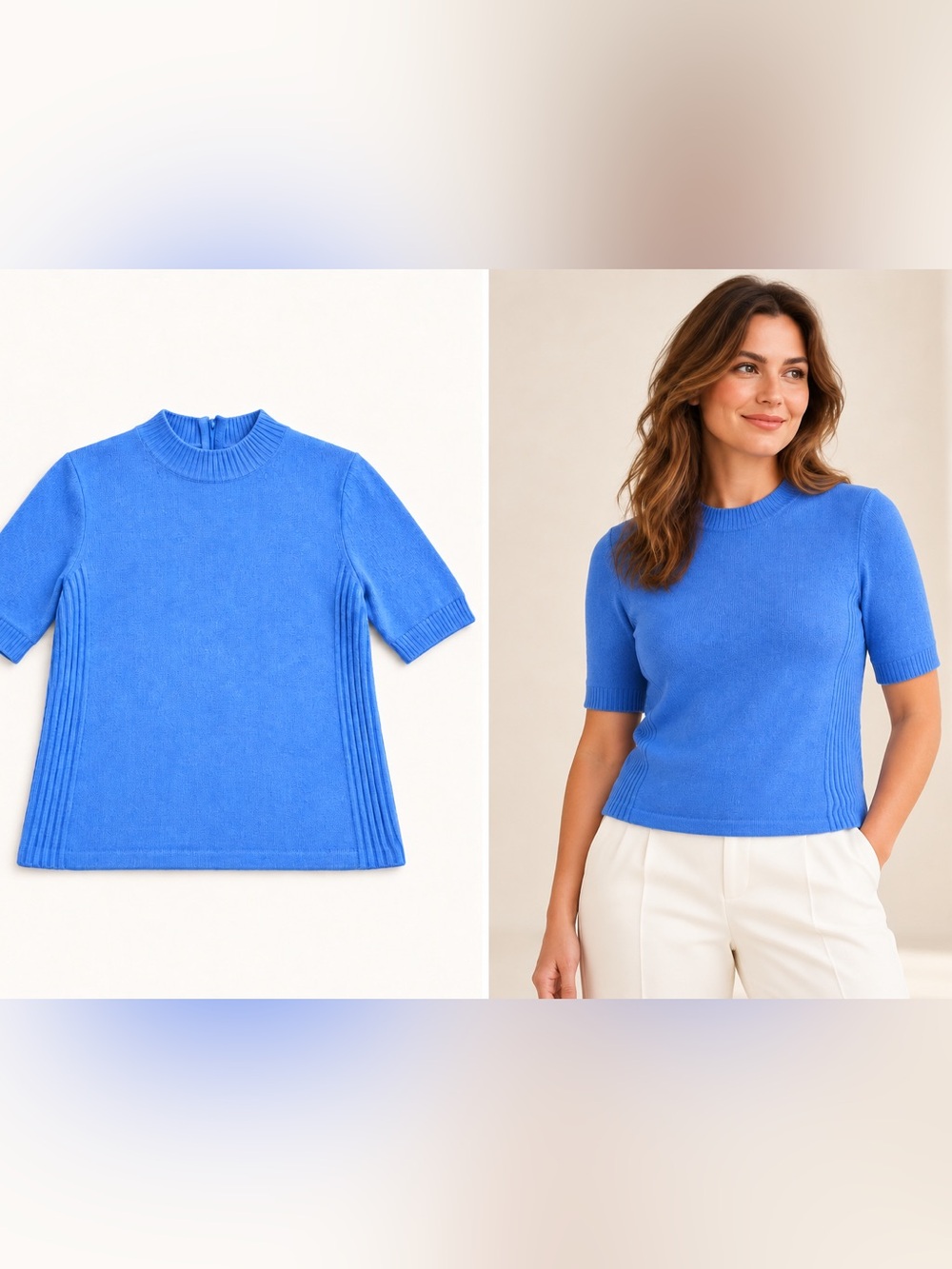 St. John Sport Marie Gray Blue Wool Blend Knit Top Large